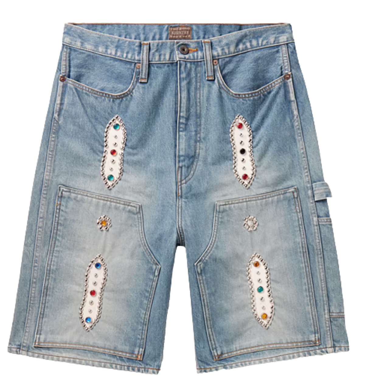 Kapital Blue Straight-leg Embellished Denim Shorts