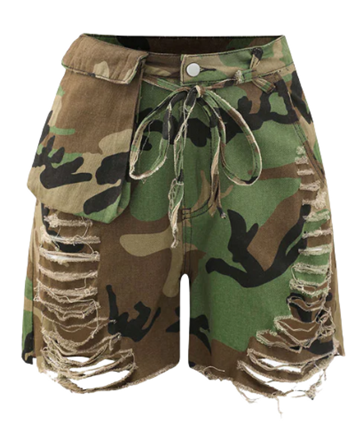 Micas Olive Camo Destroyed Cargo Shorts