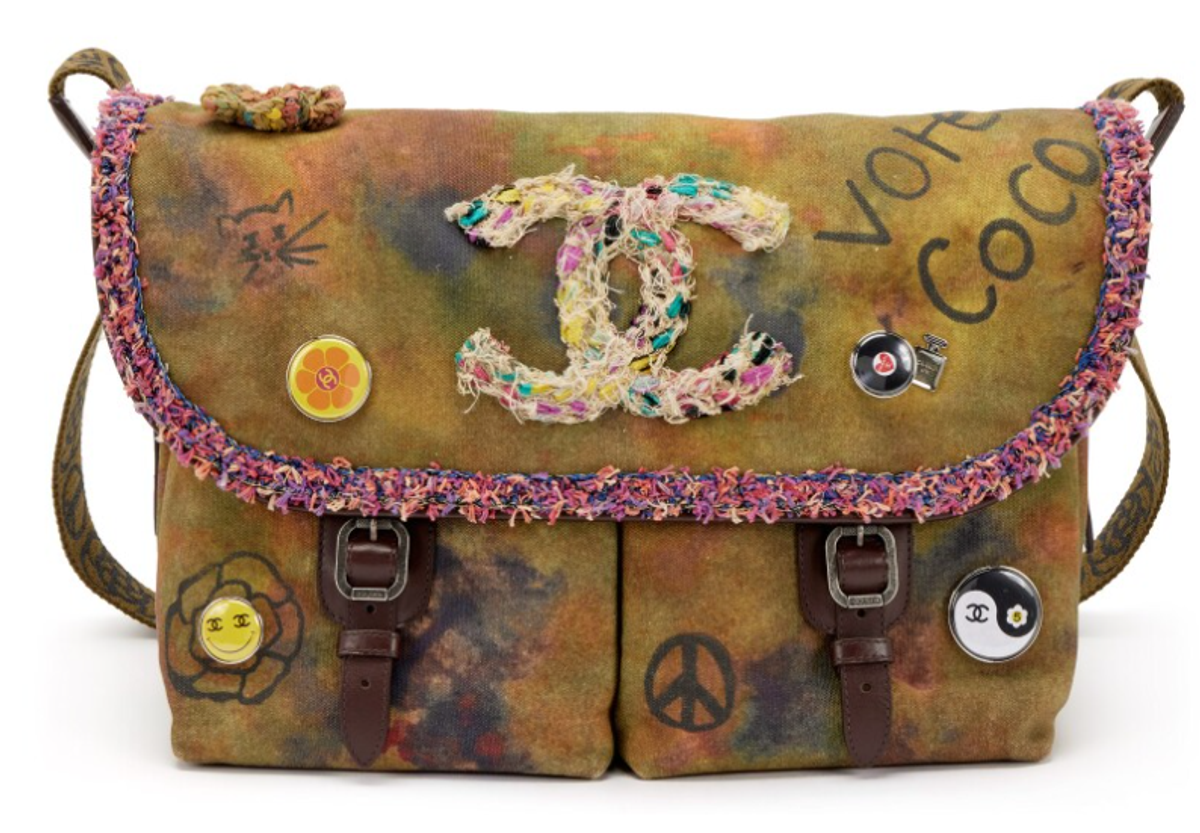 Chanel Graffiti Tweed and Khaki Messenger Bag