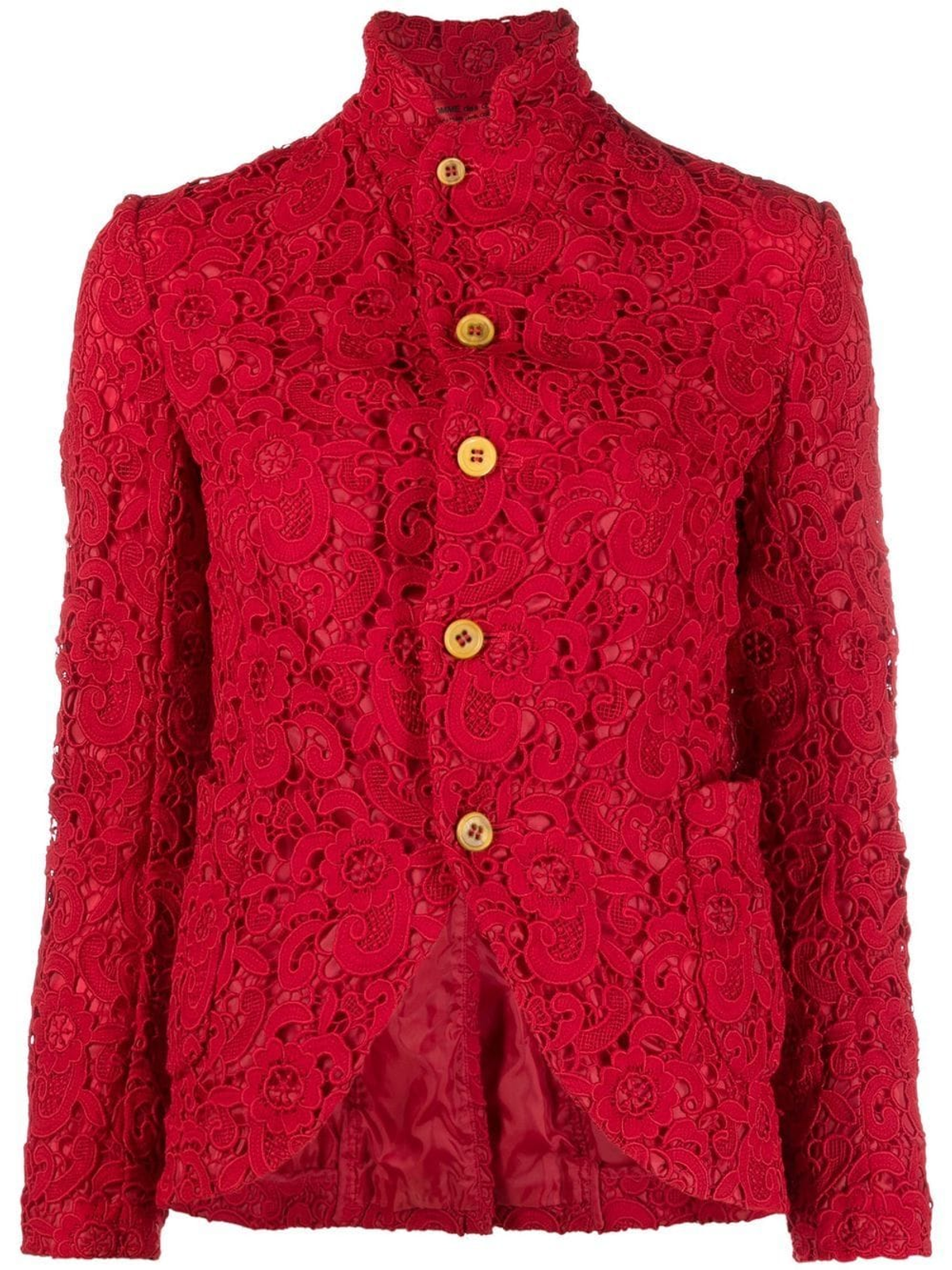 Comme Des Garcons Red Corded Lace Button-up Jacket