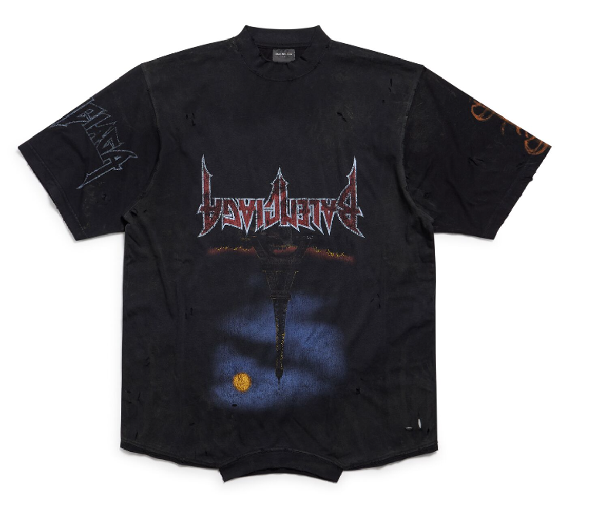 Balenciaga Black Faded Paris Moon Upside Down T-Shirt