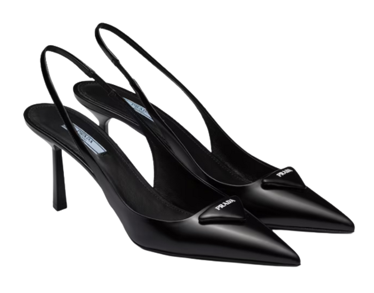 Prada Brushed Black Leather Slingback Pumps