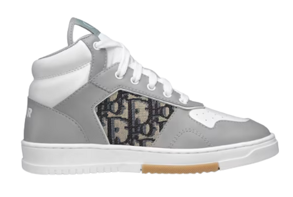 Dior Gray White Smooth Calfskin Beige Oblique Jacquard Sneakers