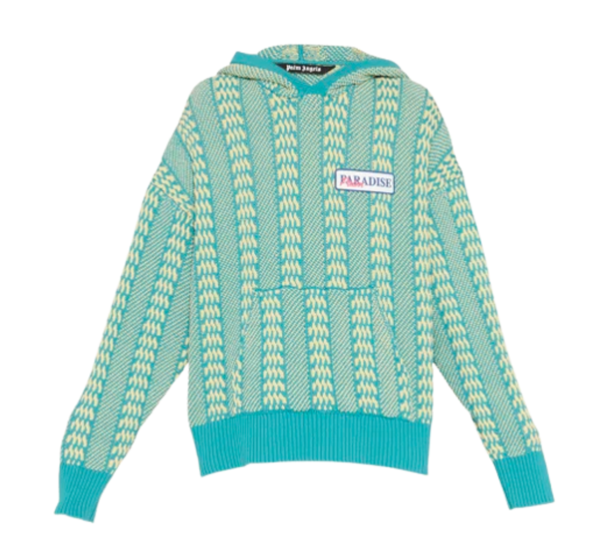 Palm Angels Paradise Palm Two Tone Cable Knit Hoodie