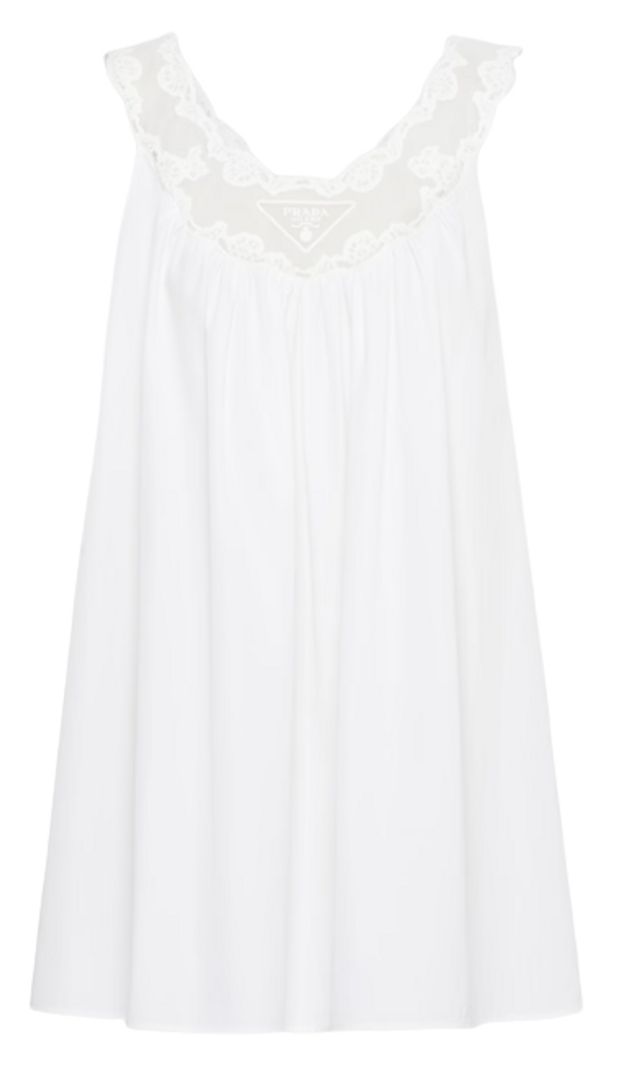 Prada White Embroidered Poplin And Lace Dress