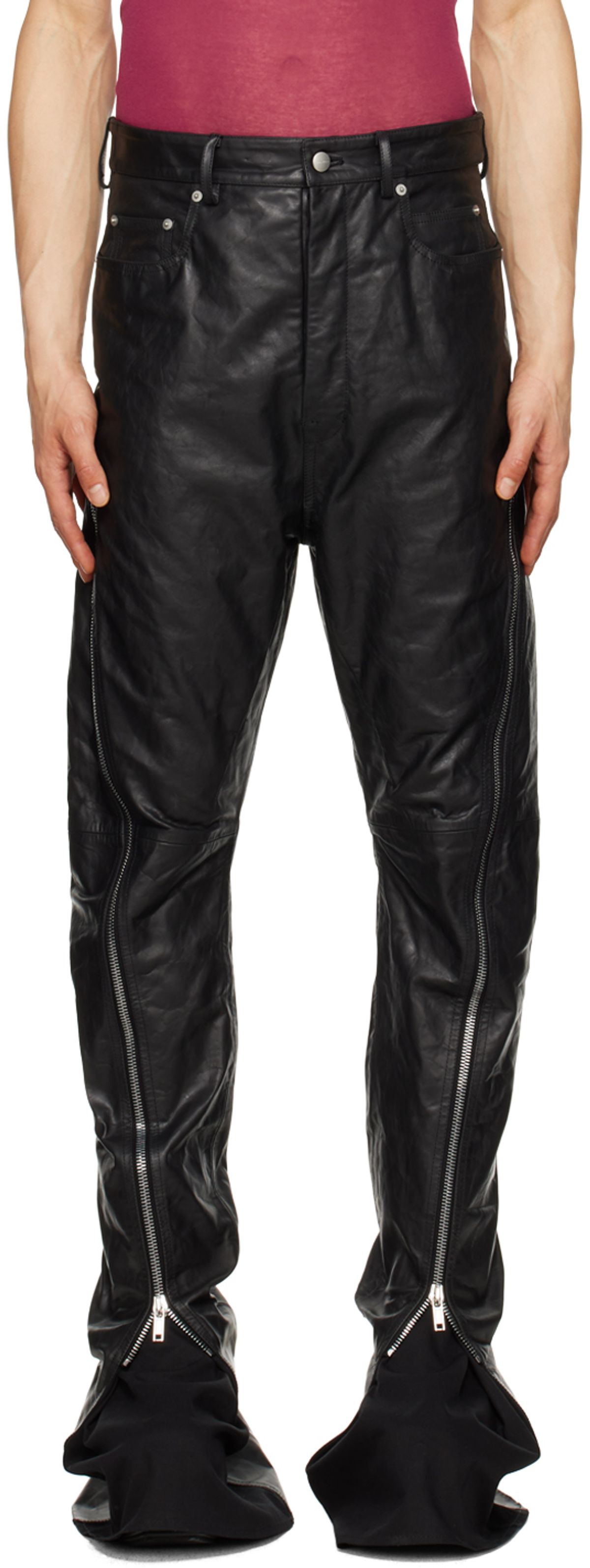Rick Owens Bolan Banana Zip Calfskin Leather Pants In Black