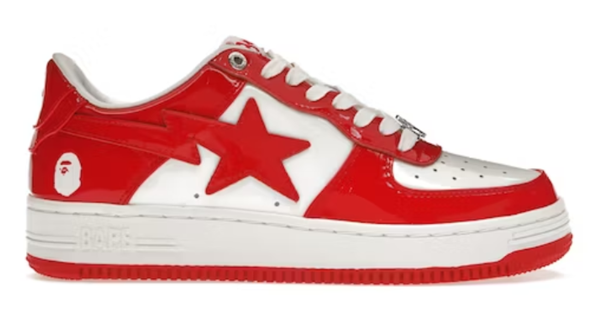 Bape White And Red Patent Leather Sta Sneakers
