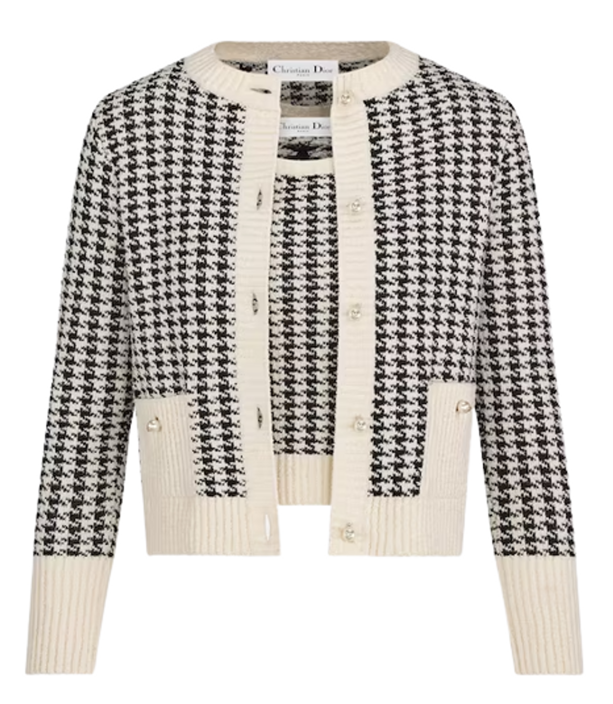 Dior Black and White Houndstooth Twin-Set Sweater