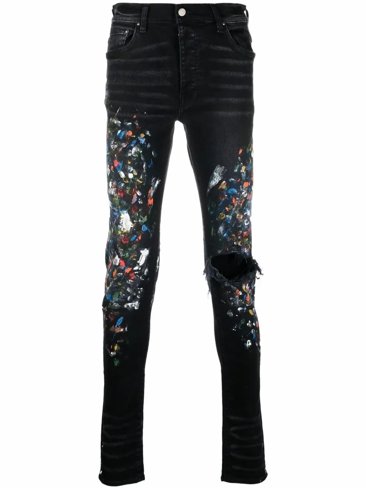 Amiri Skinny-fit Distressed Paint-splattered Jeans In Black
