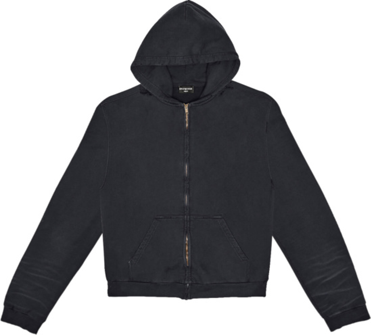 Balenciaga Overdyed Black Logo-patch Zip-up Hoodie