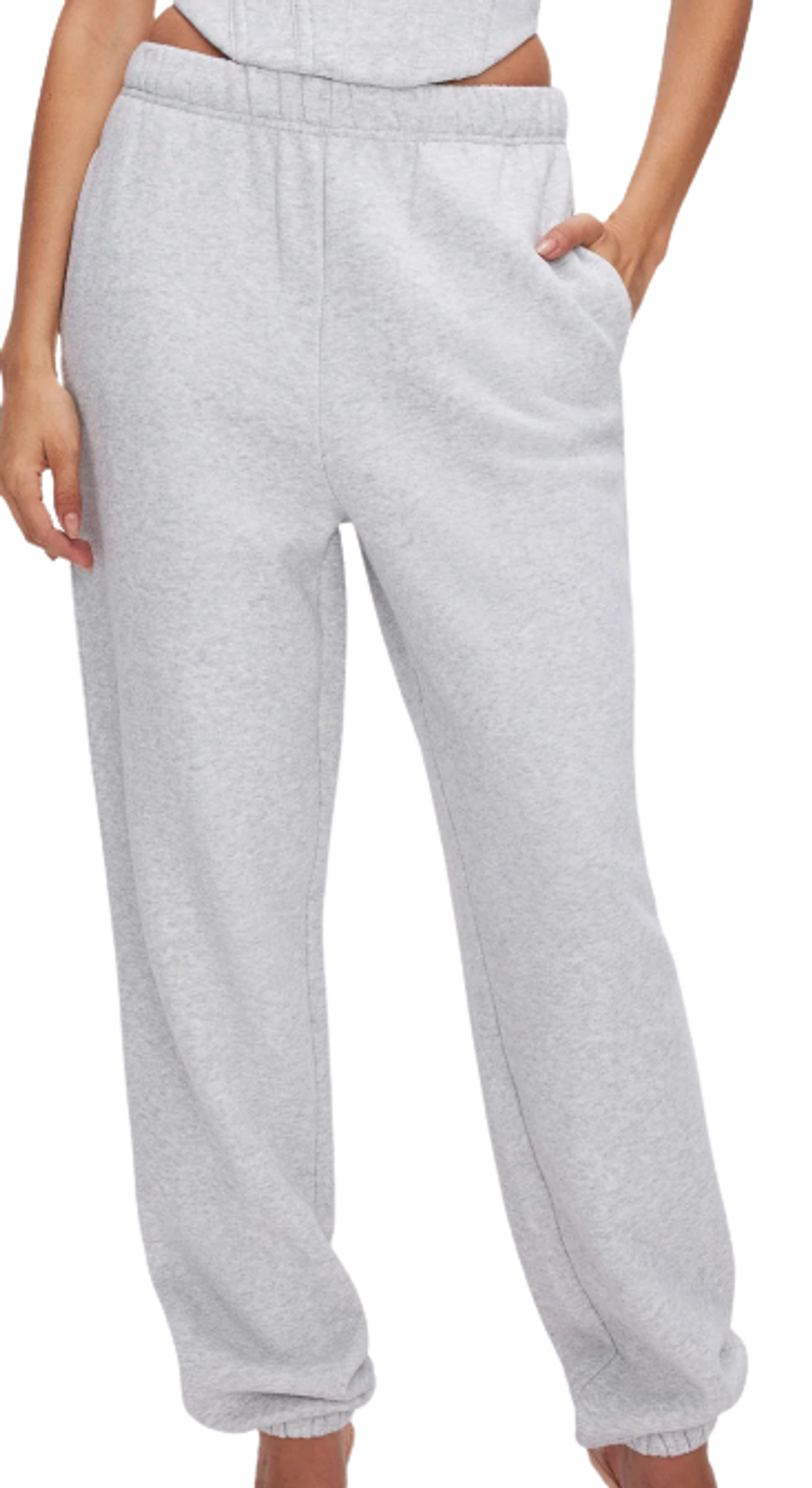 Good American Heather Grey Brushed Fleece Sweatpants