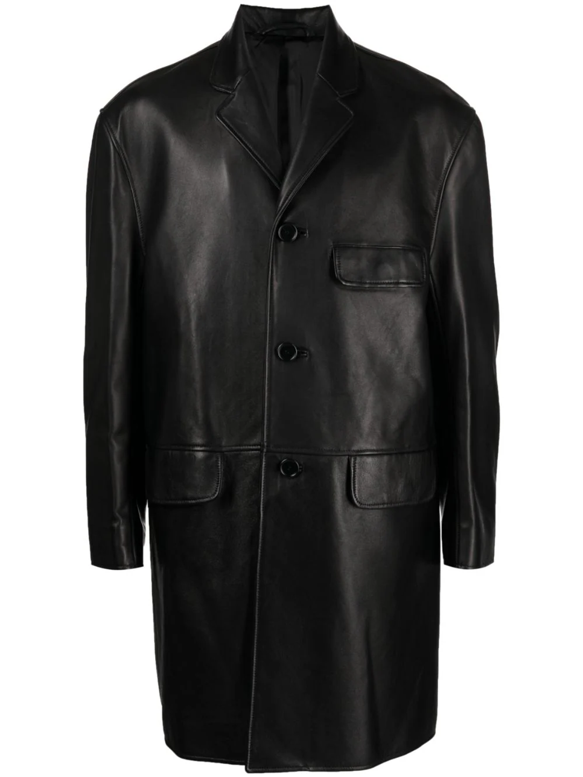 Simone Rocha Black Single-Breasted Leather Coat
