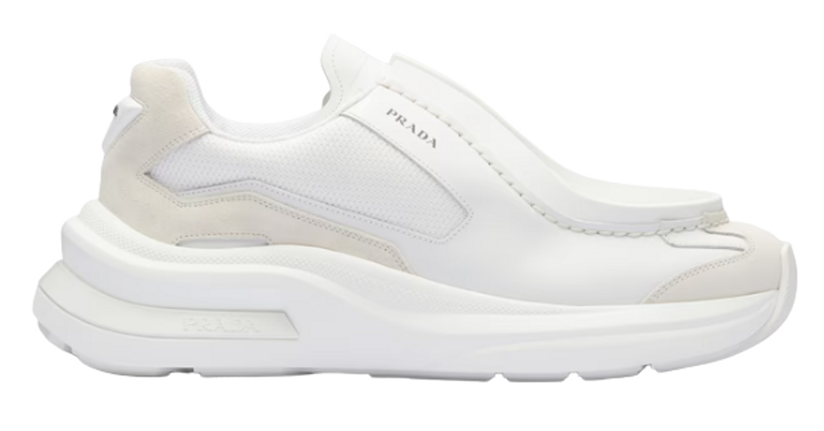Prada White Systeme Brushed Leather Sneakers
