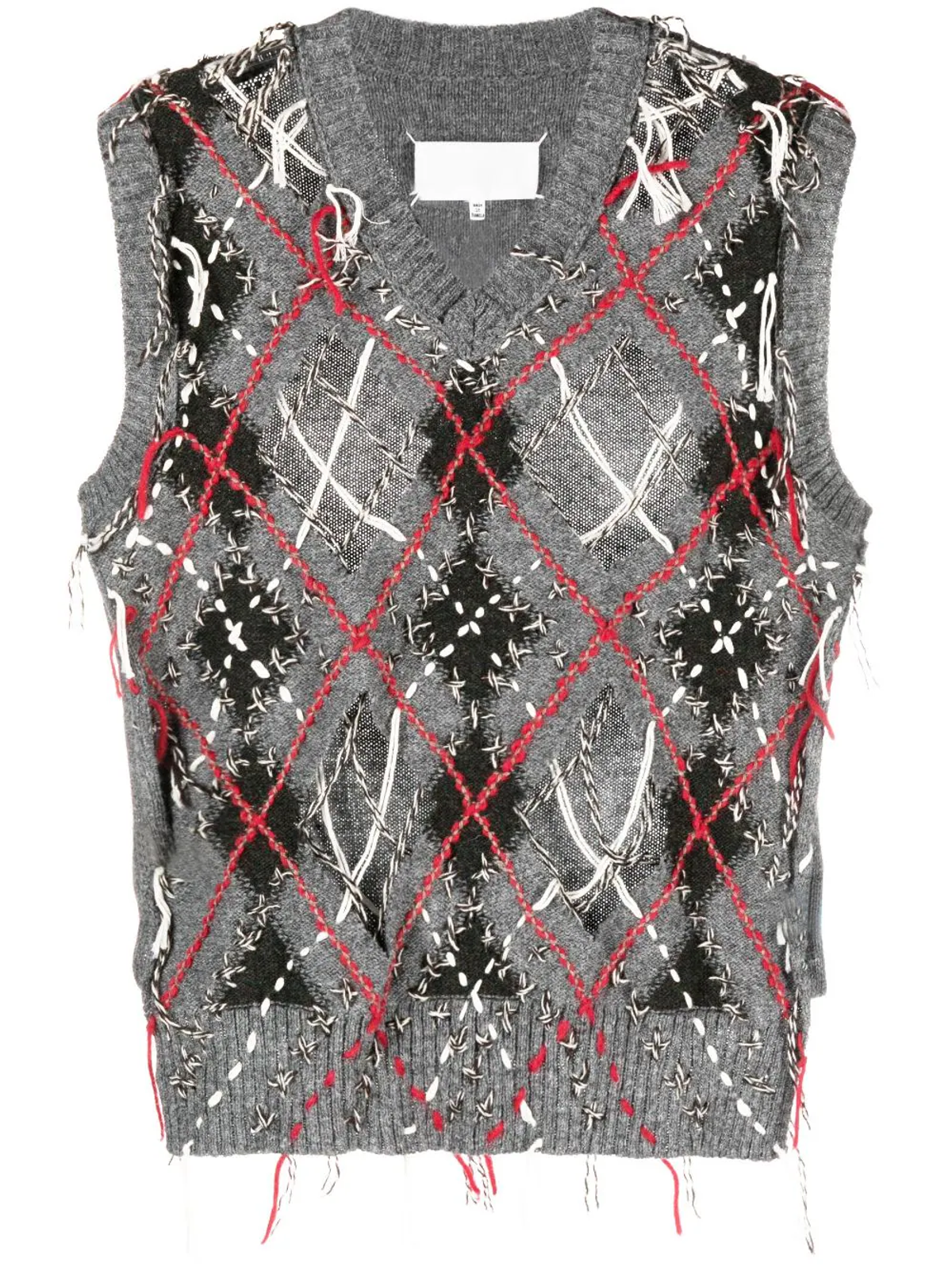 Maison Margiela Gray Contrasting-Stitch Argyle-Knit Vest
