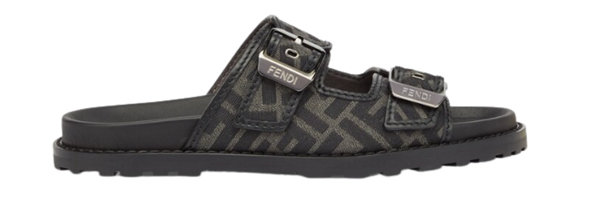 Fendi Black Leather And Fabric Sandals