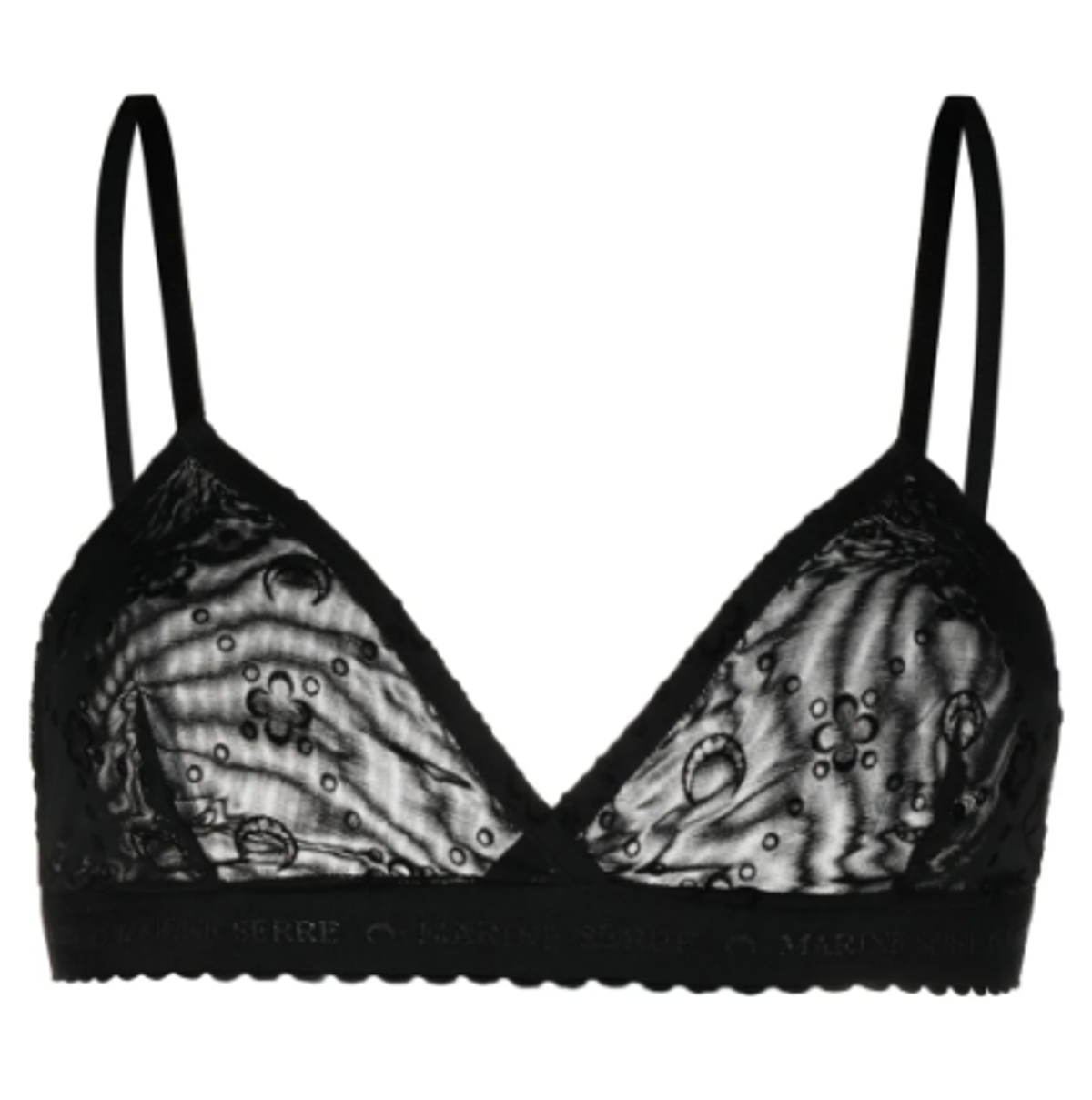 Marine Serre Black Logo-flocked Mesh Bra