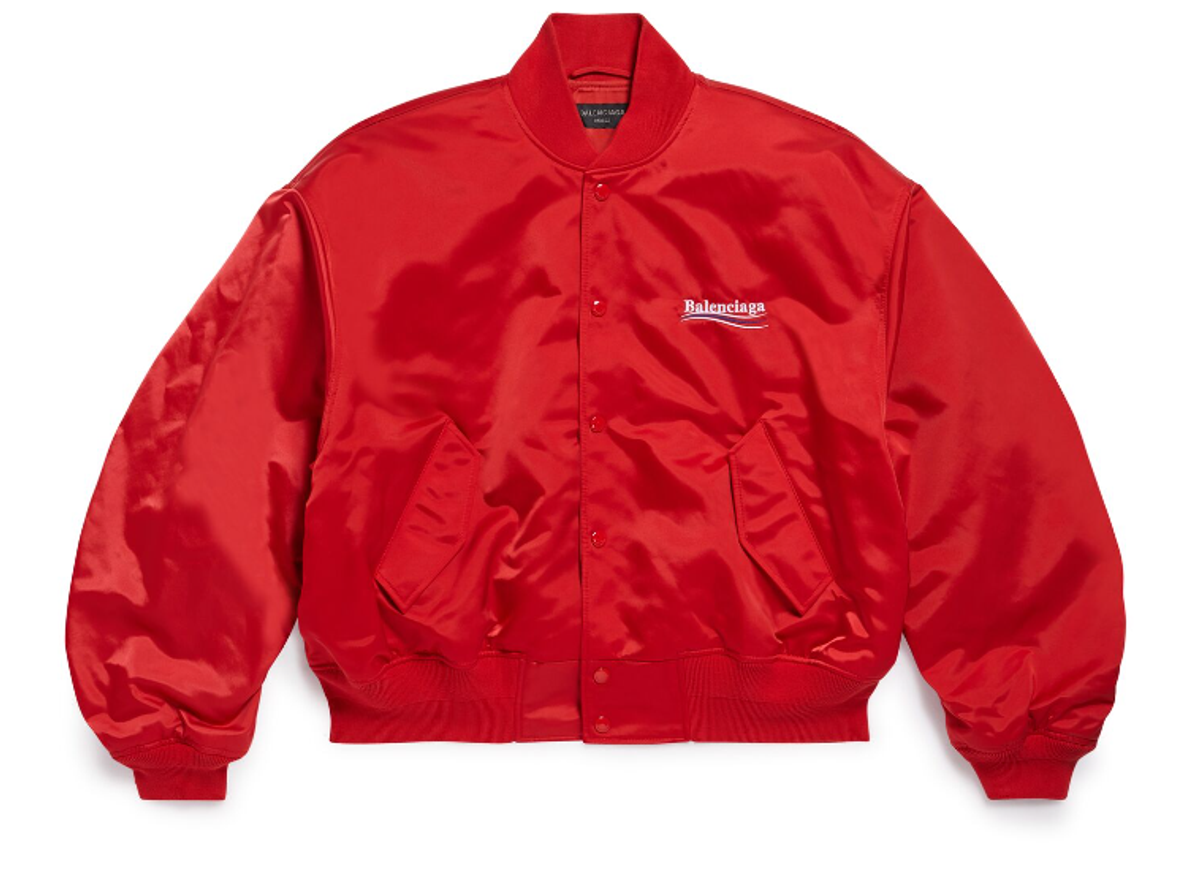 Balenciaga Red Political Campaign Varsity Jacket