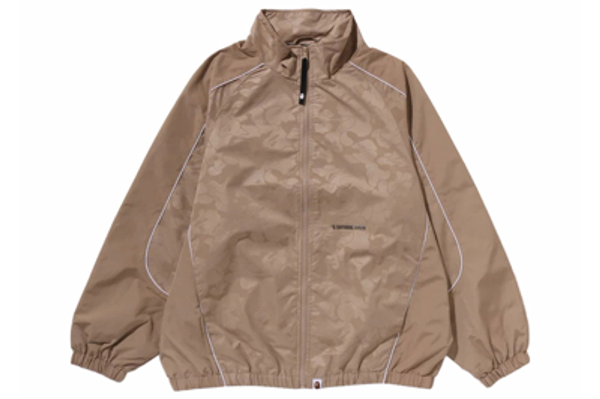 Bape Beige Tonal Solid Camo Metal Logo Pin Track Jacket