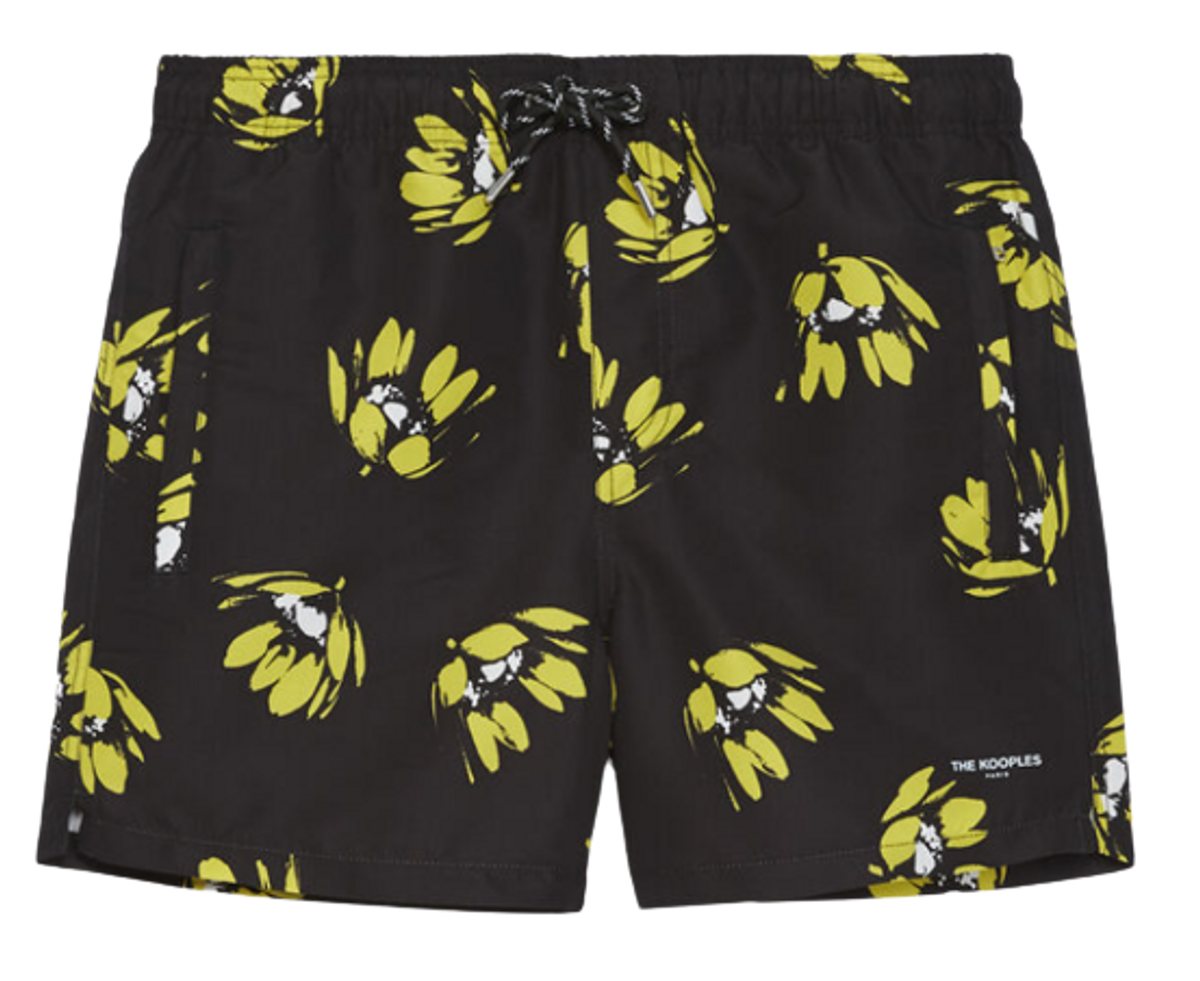 The Kooples Black And Yellow Flowers Swim Shorts