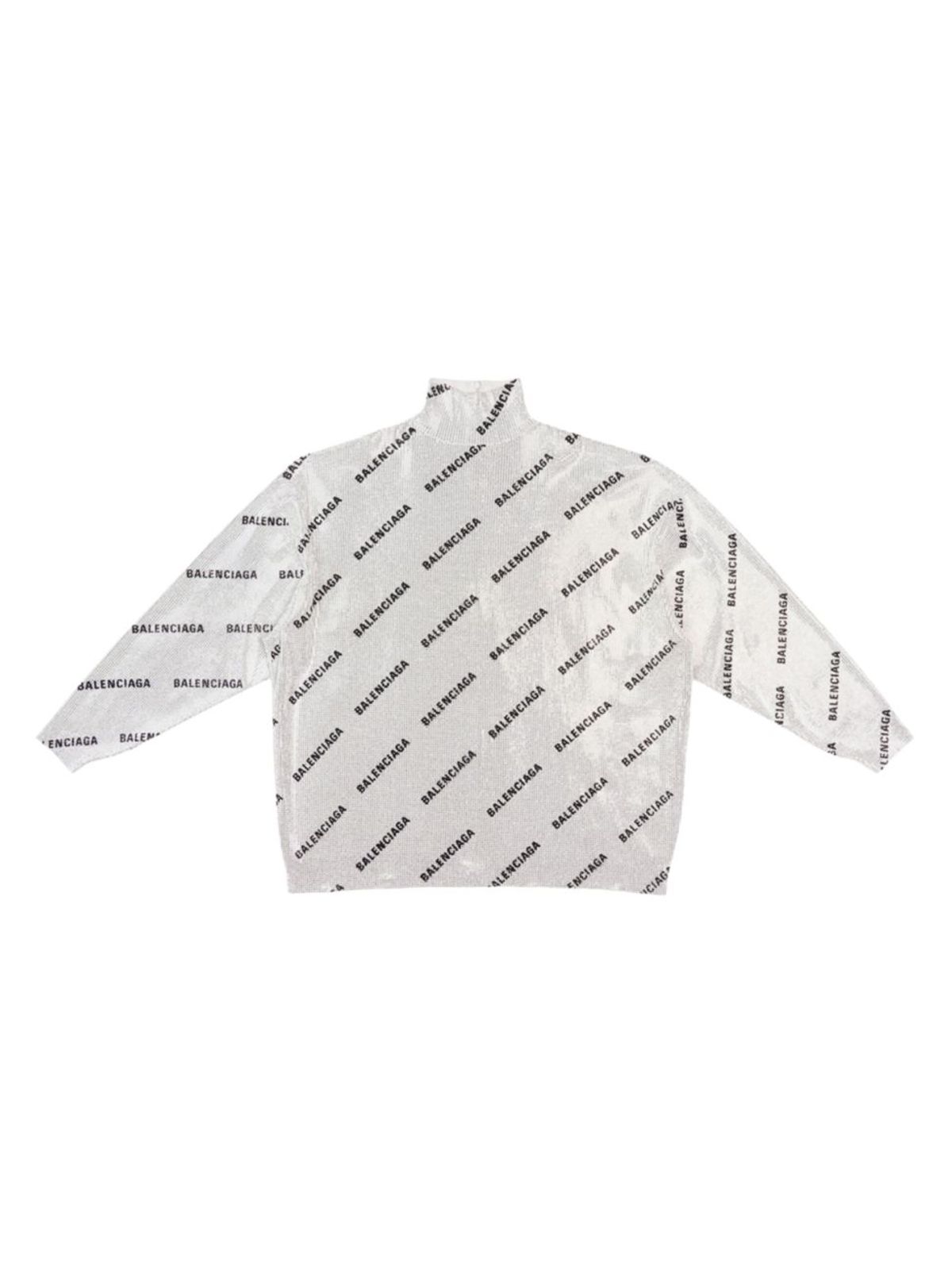 Balenciaga Allover Logo Strass Oversized Turtleneck In Silver Black