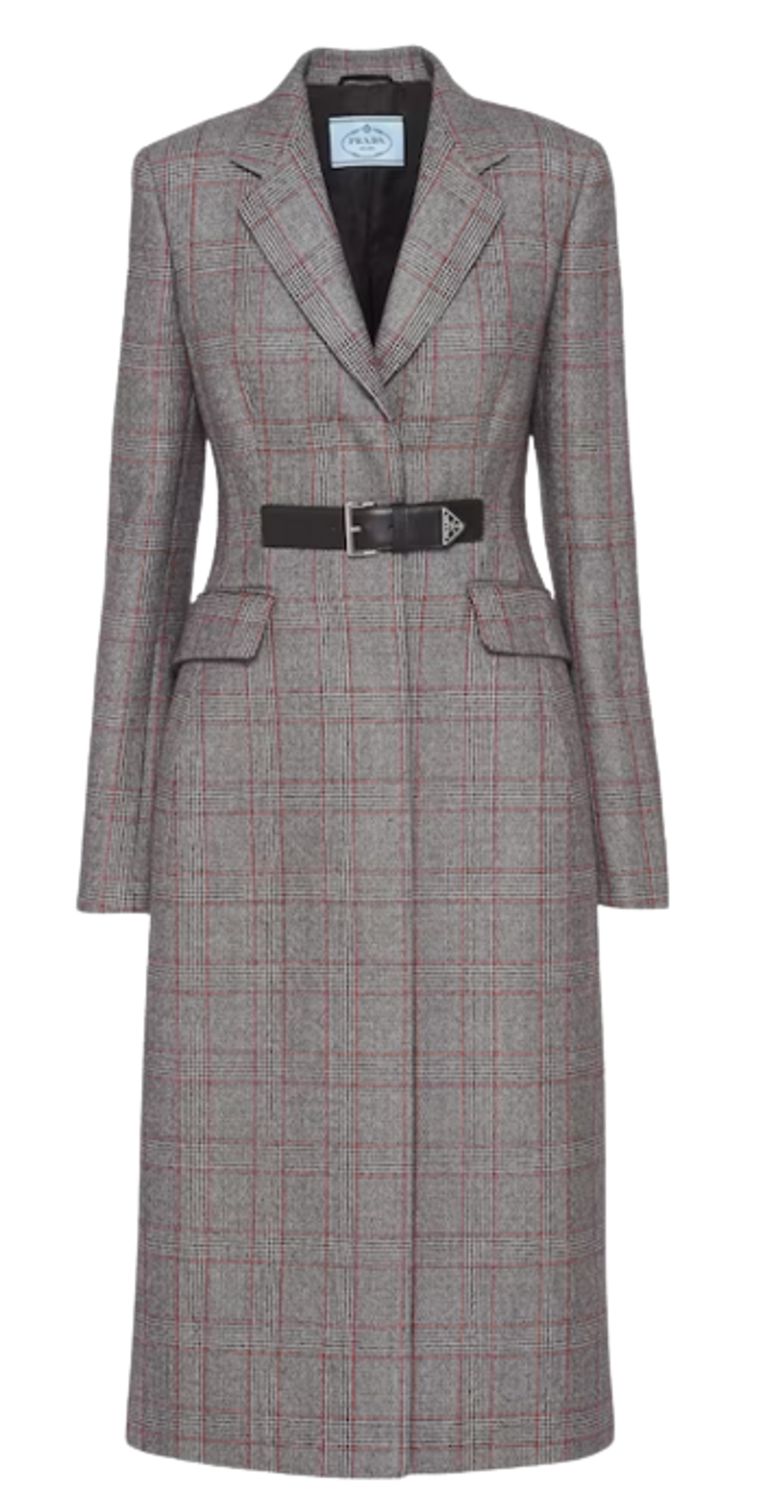Prada Grey Single-Breasted Prince of Wales Mouliné Coat