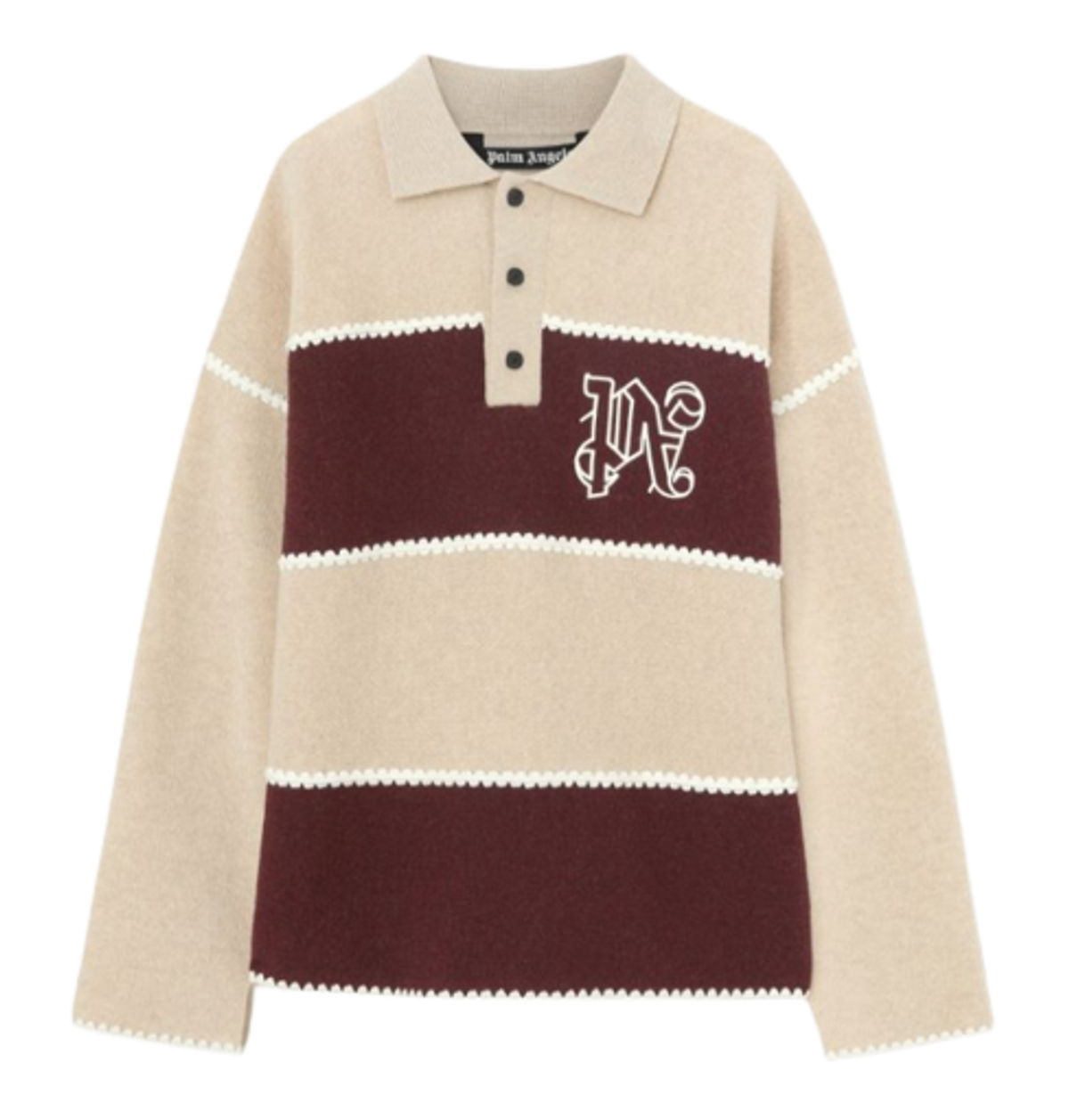 Palm Angels Beige Bordeaux Monogram Striped Knit Polo | WHAT’S ON THE STAR?