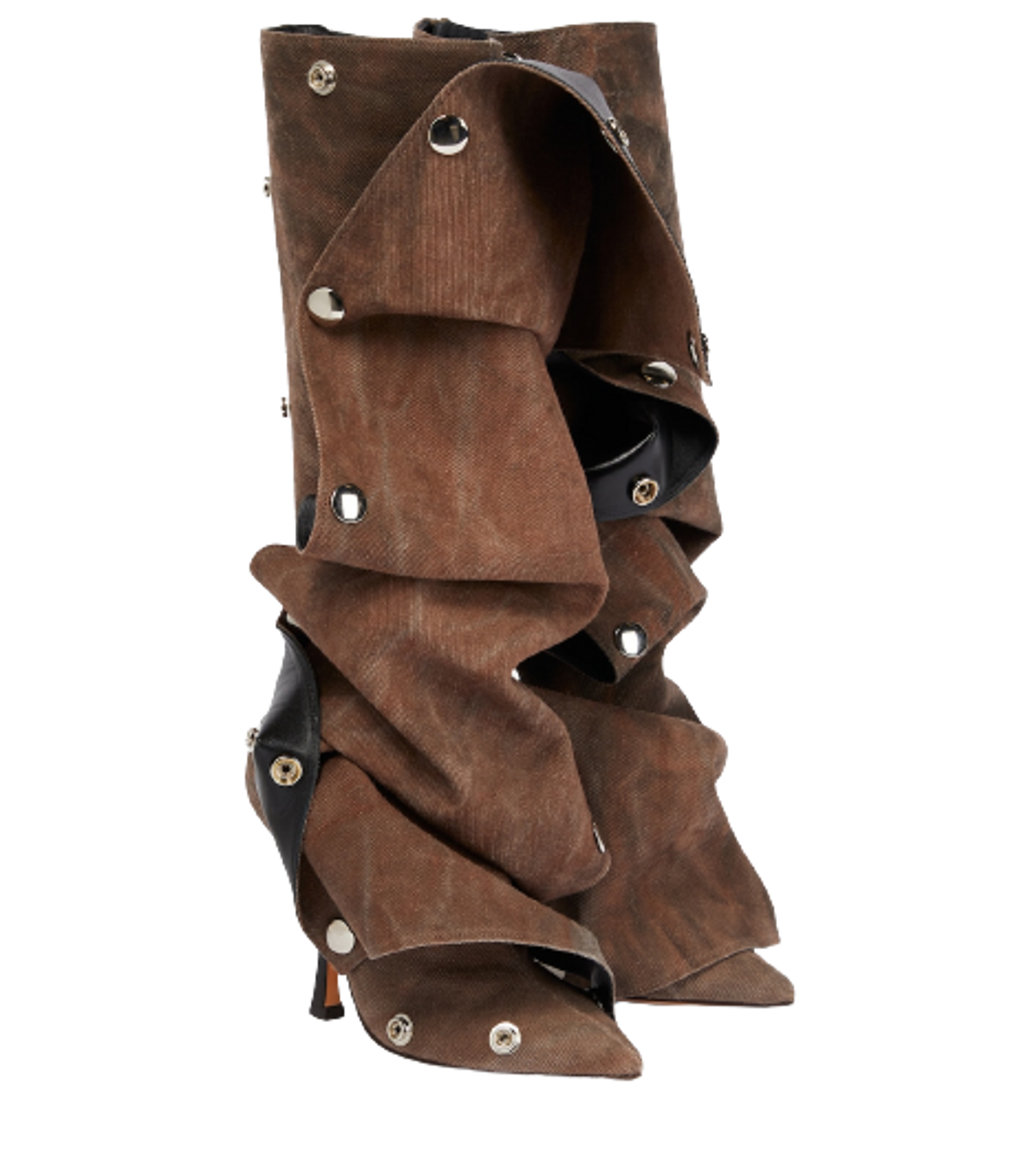 Y/Project Brown Appliqué Denim Knee-high Boots