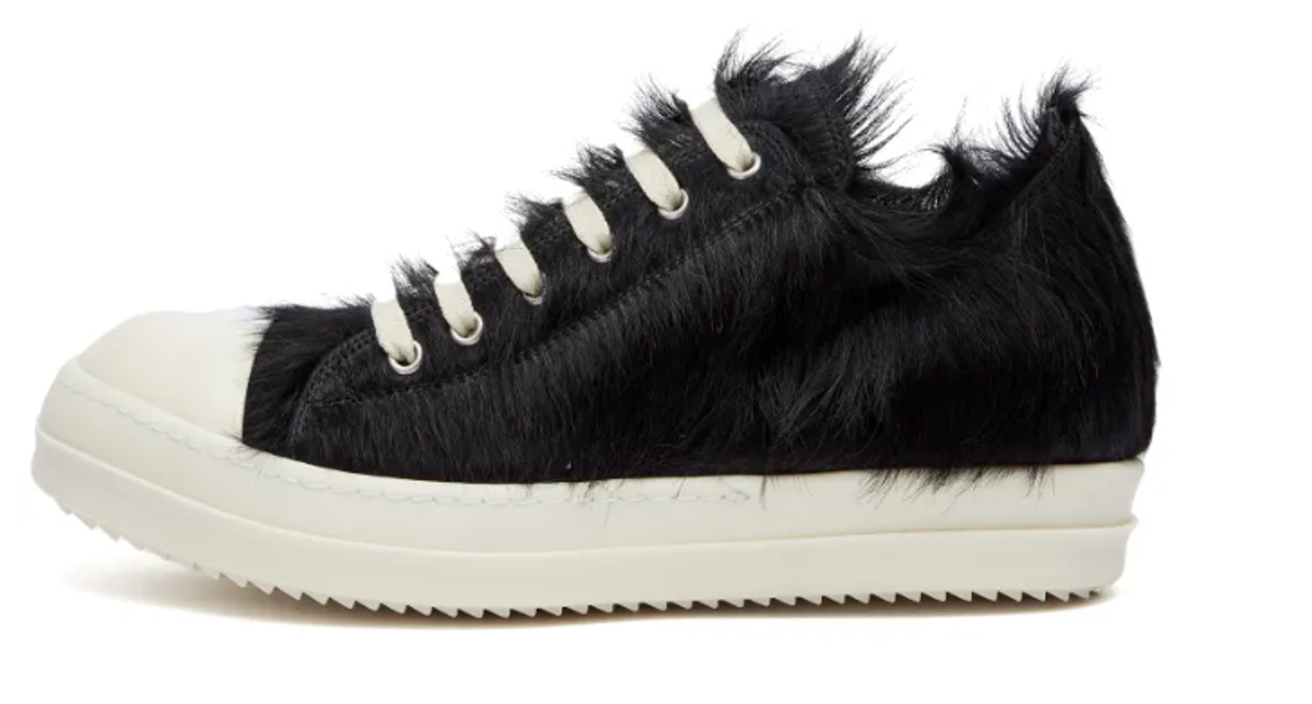 Rick Owens Black And Milk Pony Hair Low Sneakers
