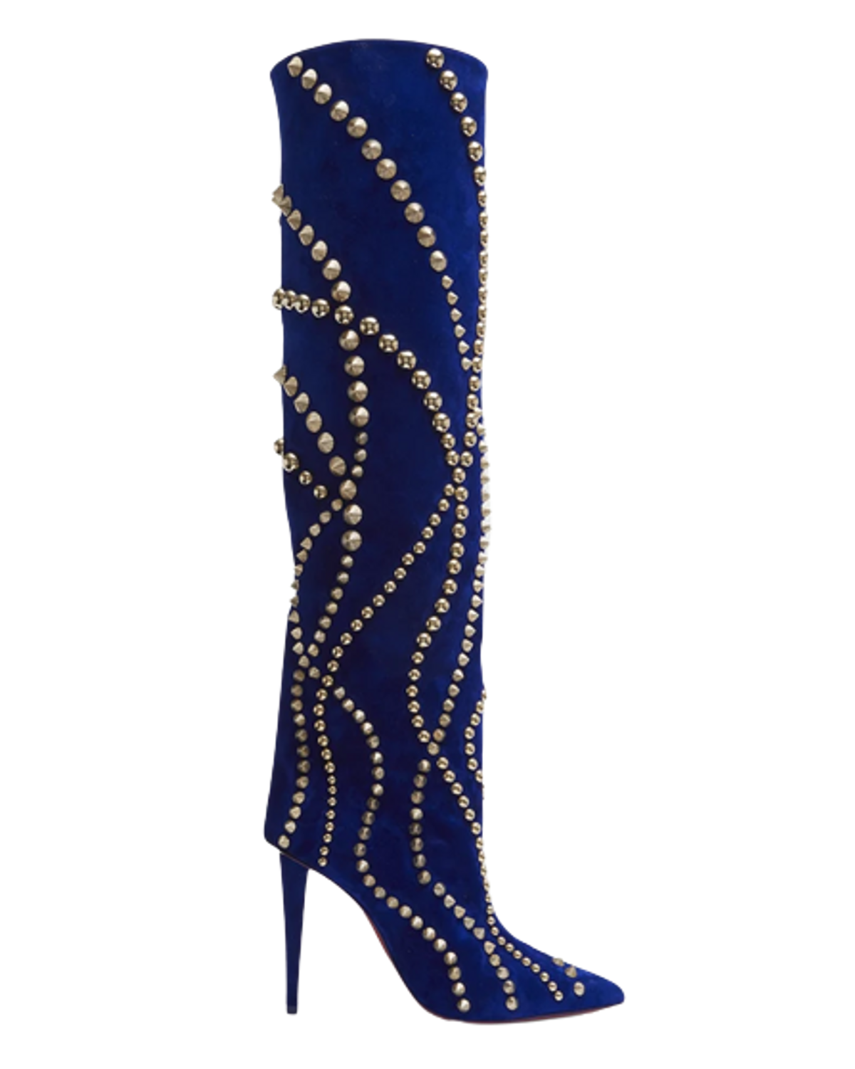 Christian Louboutin Blue Astrilarge Botta Pika Red Sole Studded Suede Knee-high Boots