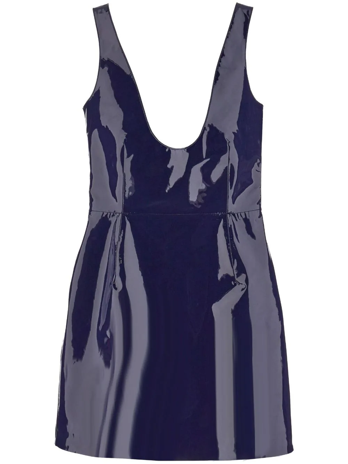 Ferragamo Blue Sleeveless Patent Leather Minidress