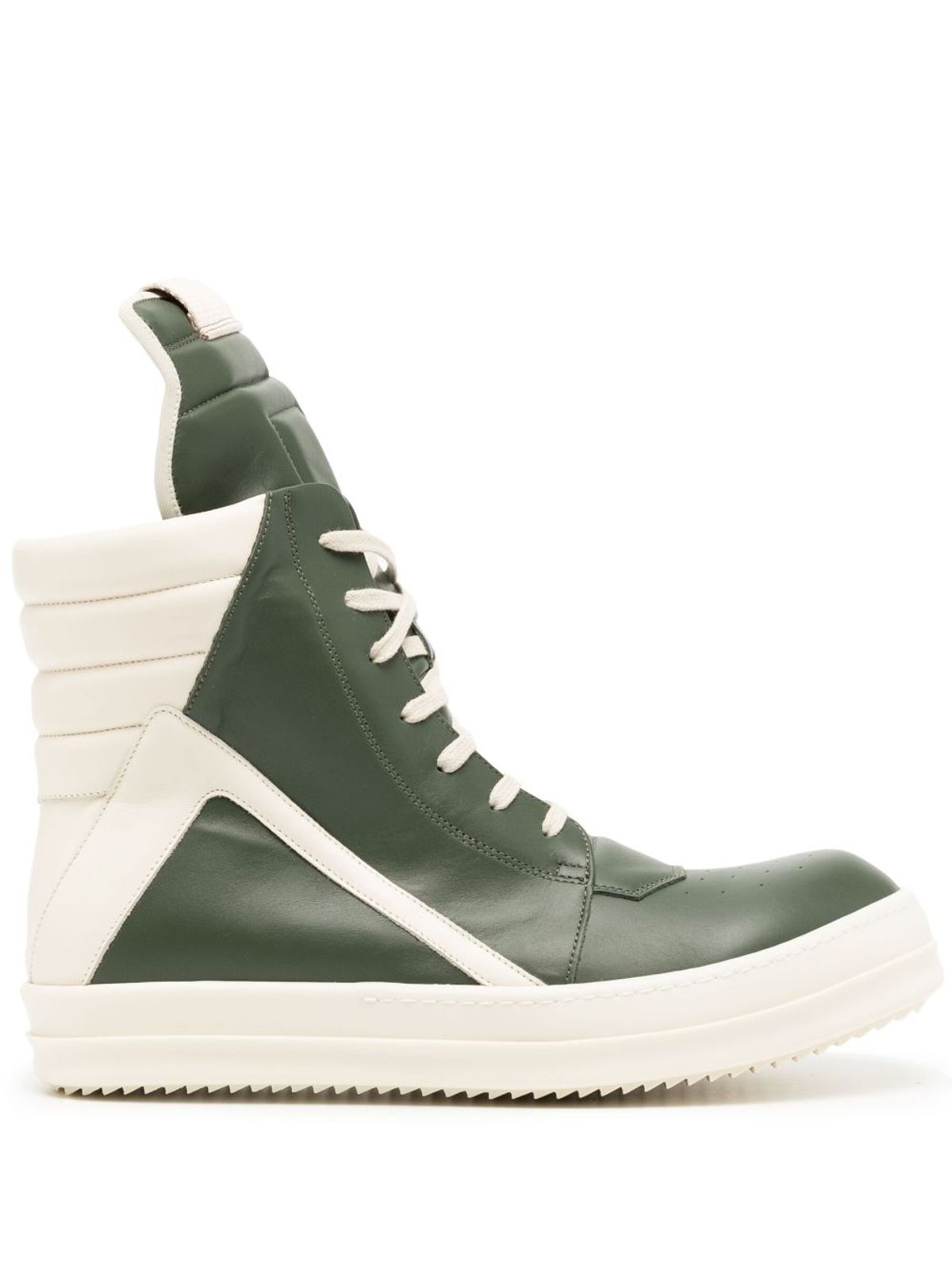 Rick Owens Geobasket High Top Green Leather Sneakers