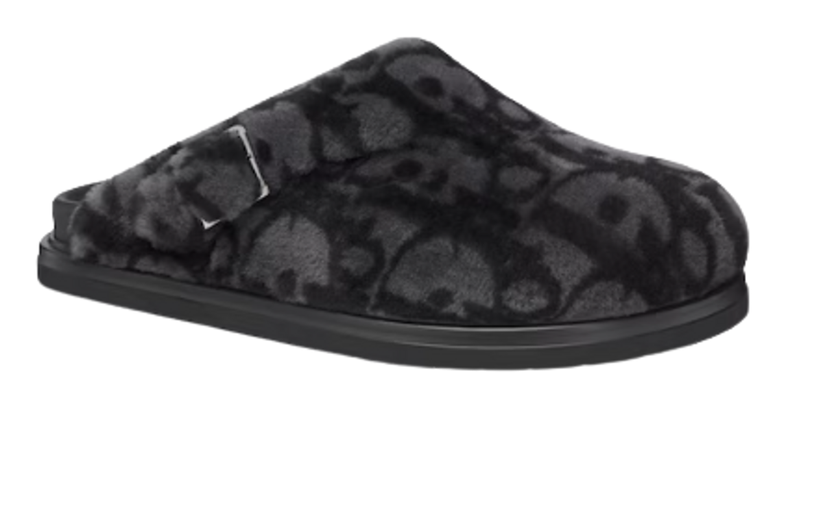 Dior Gray Oblique Shearling Mules