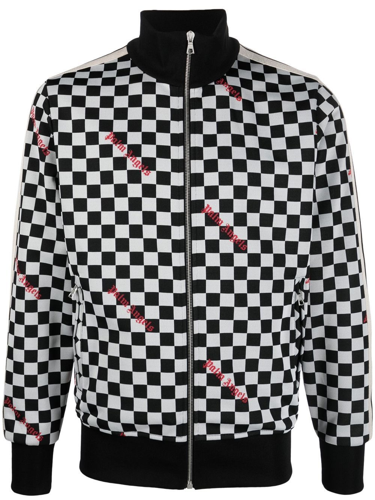 Palm Angels Grey Checkerboard Jacquard Classic Logo Track Jacket