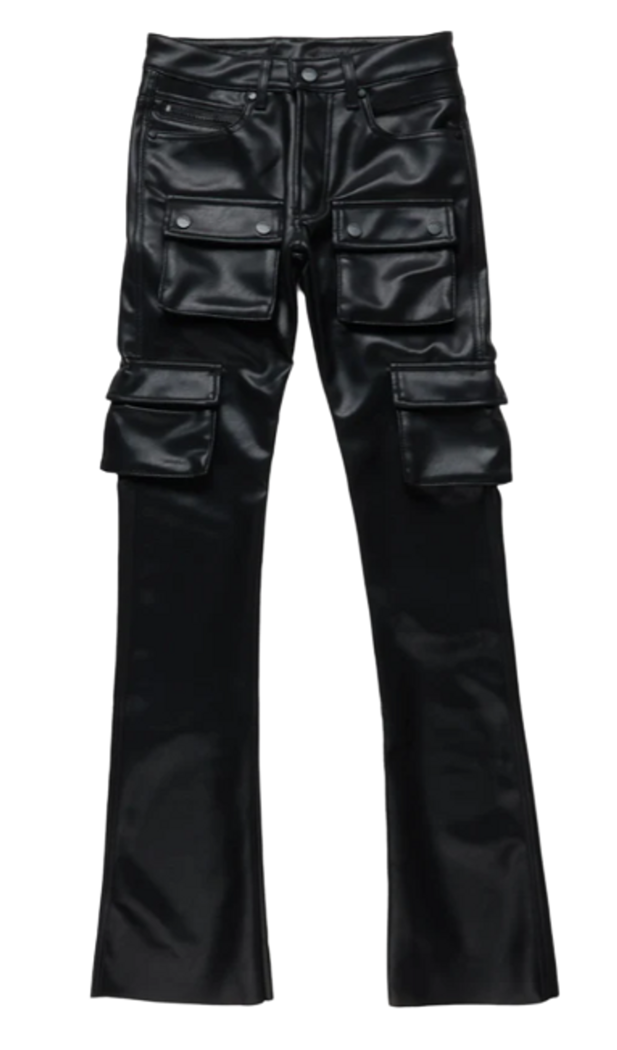 Rockstar Original Khaza Black Faux Leather Stacked Flare Jeans
