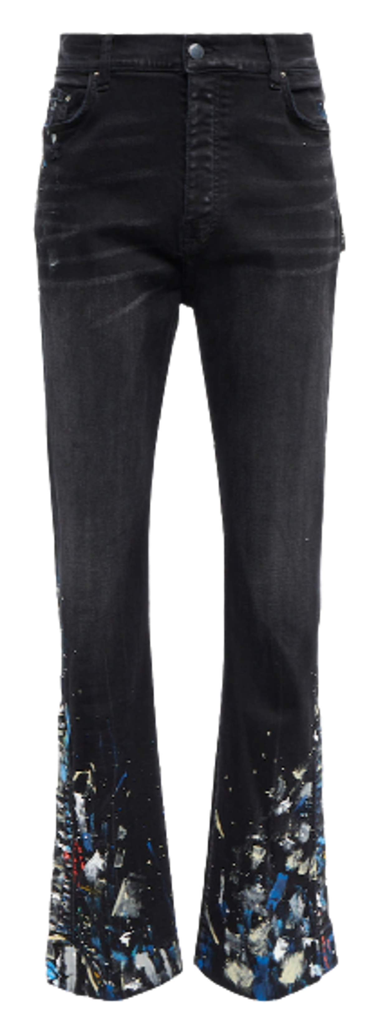 Amiri Aged Black Paint Splatter Flared Jeans