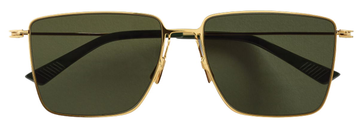 Bottega Veneta Gold And Green Ultrathin Metal Rectangular Sunglasses
