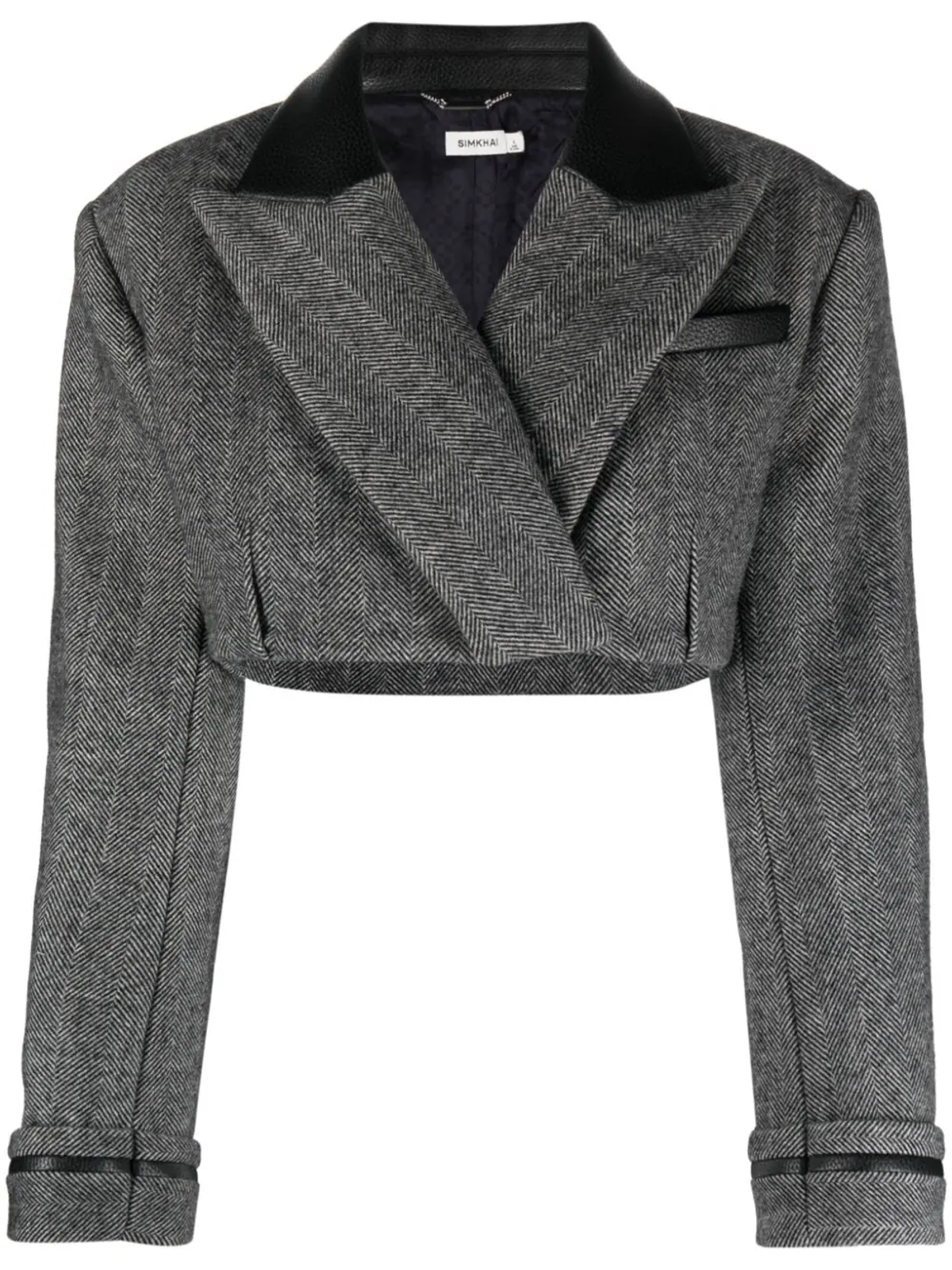 Simkhai Black Clare Herringbone Cropped Blazer