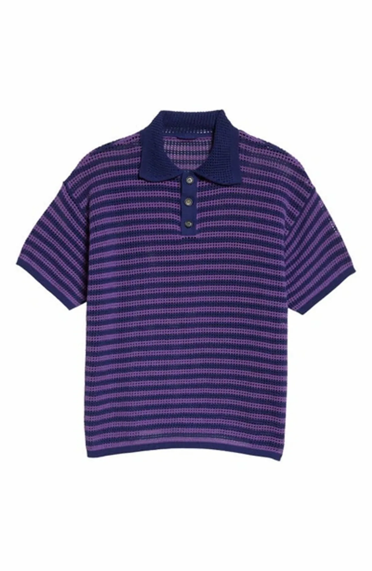 Bode Purple Striped Crochet-cotton Polo Shirt
