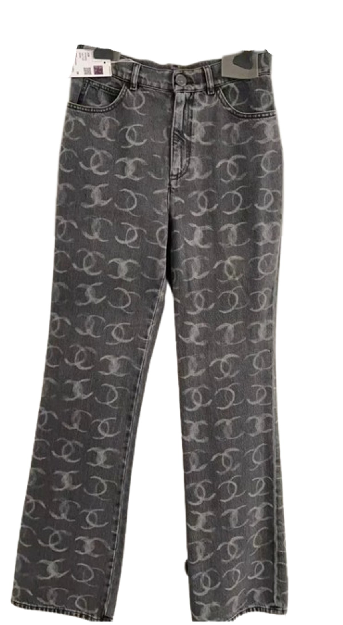 Chanel Printed Embroidered Denim Logo Jeans