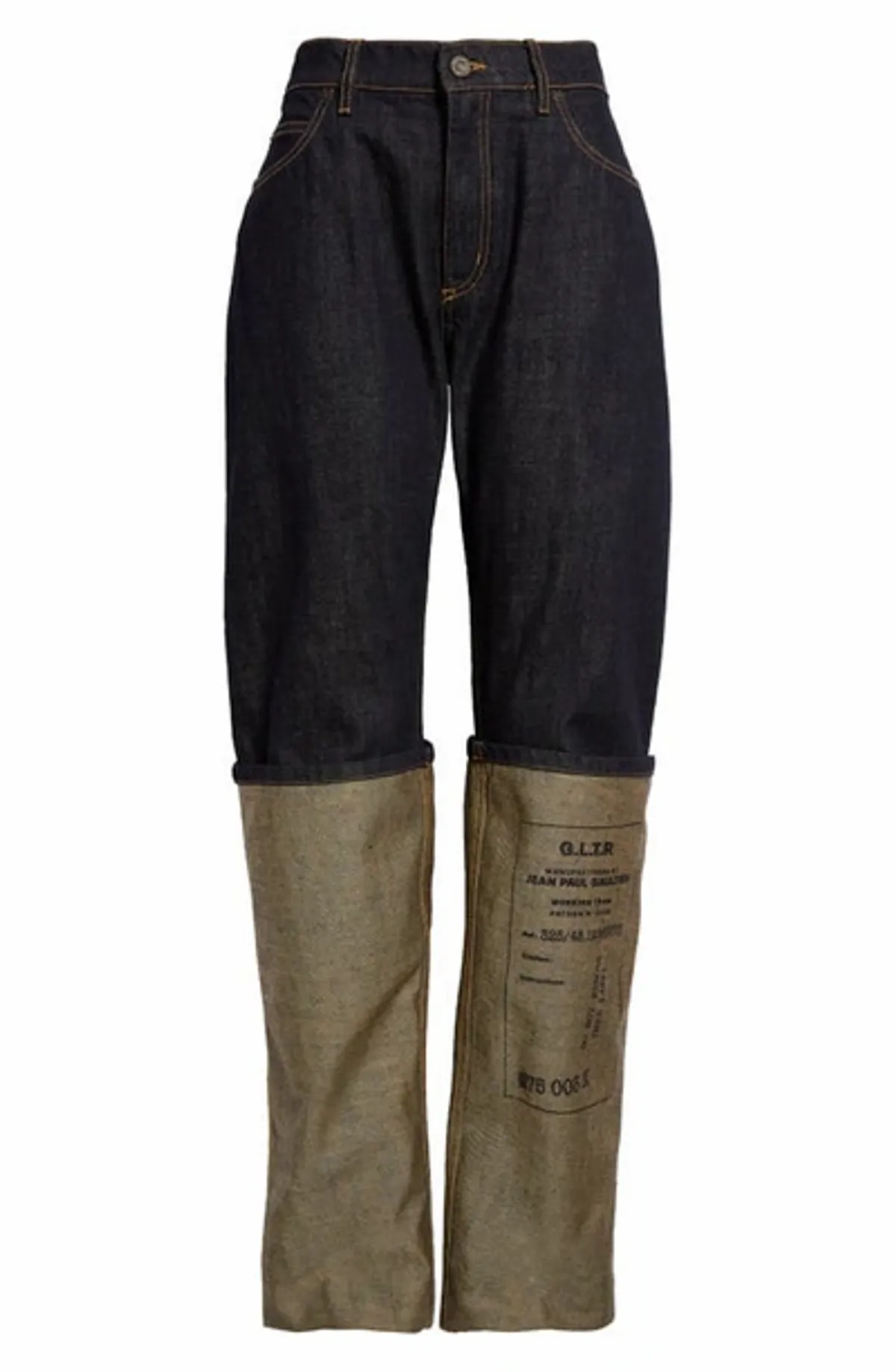 Jean Paul Gaultier Indigo Label Graphic Cuffed Straight Leg Jeans