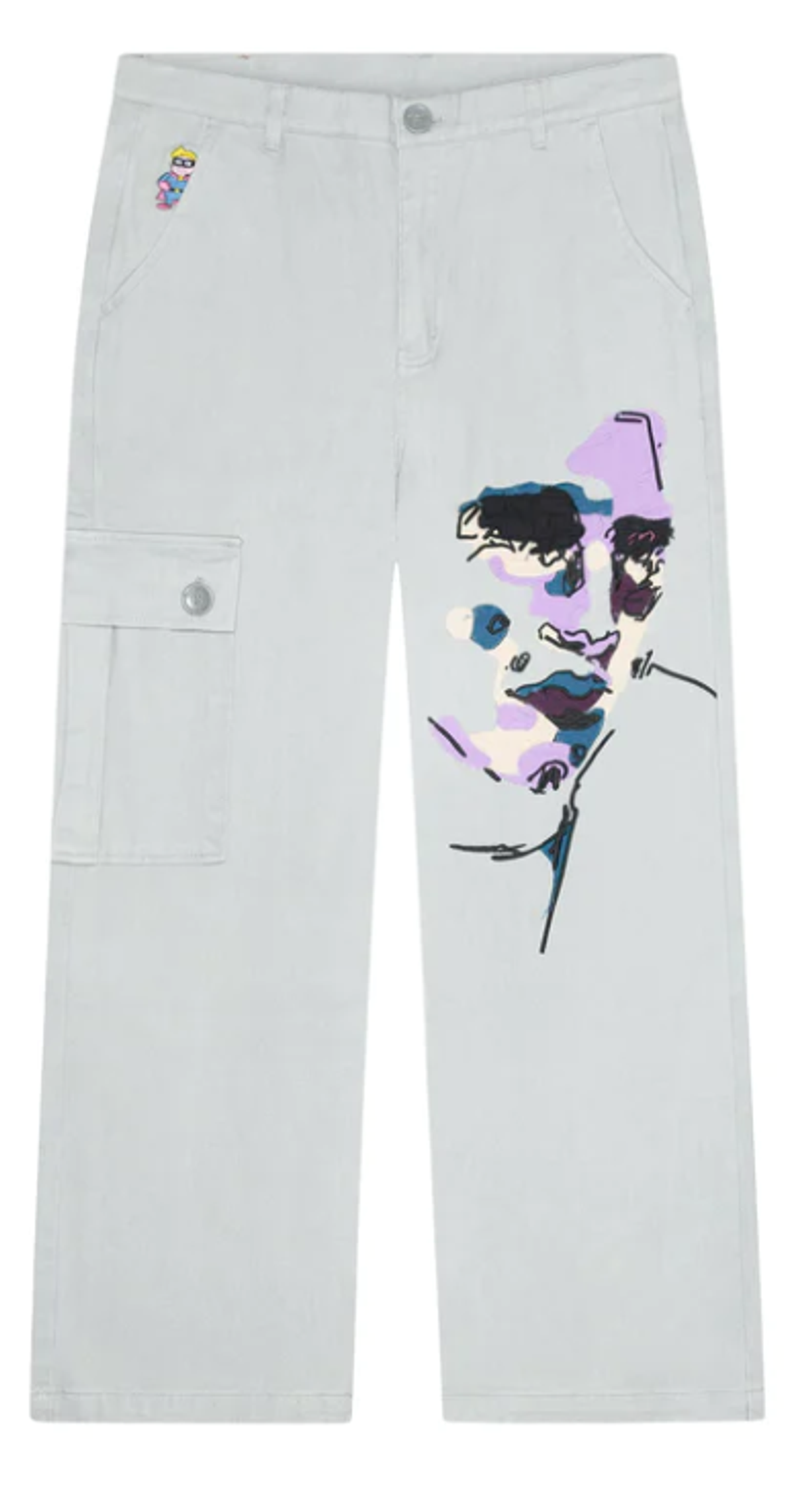 KidSuper Grey Face Embroidered Denim Pants