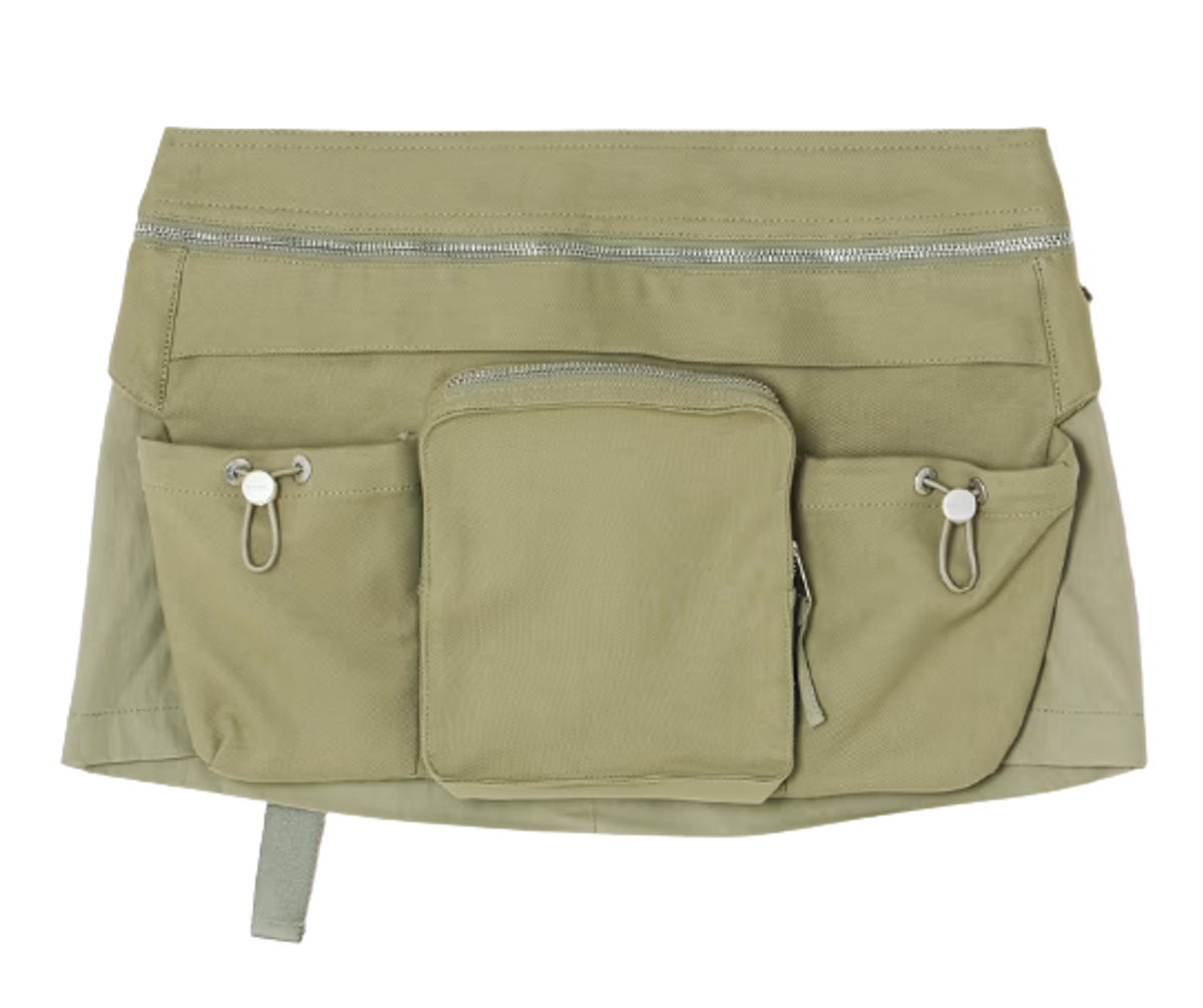 Diesel Green Belted Cotton-blend Canvas Mini Skirt