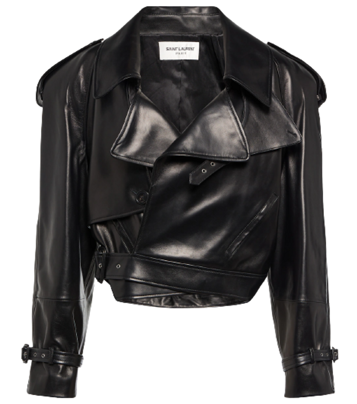 Saint Laurent Noir Cropped Leather Biker Jacket