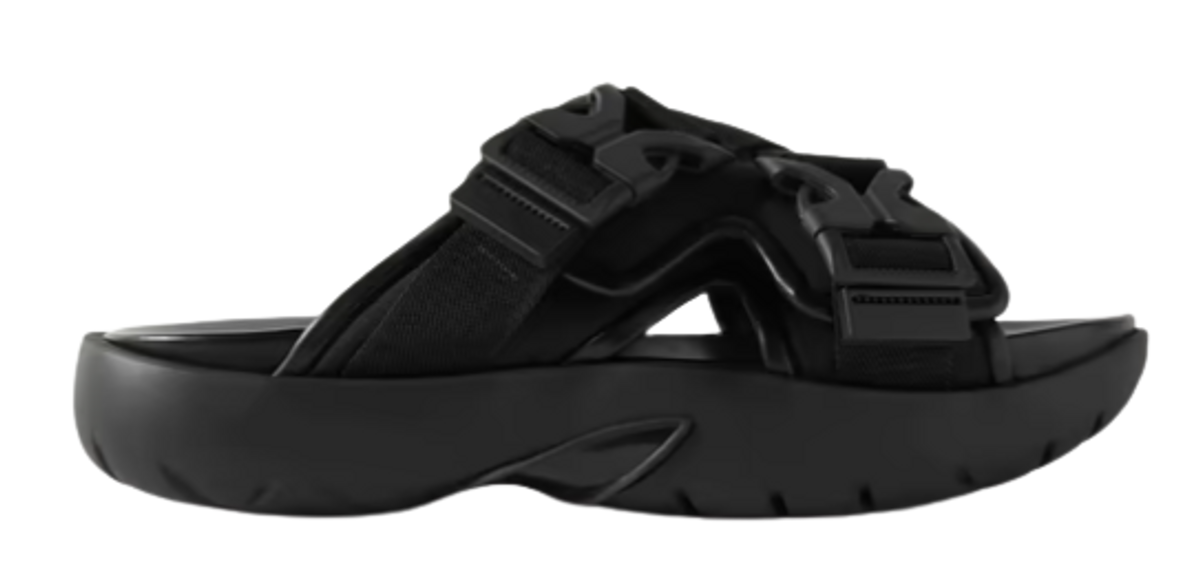 Bottega Veneta Webbing Trimmed Black Rubber Sandals