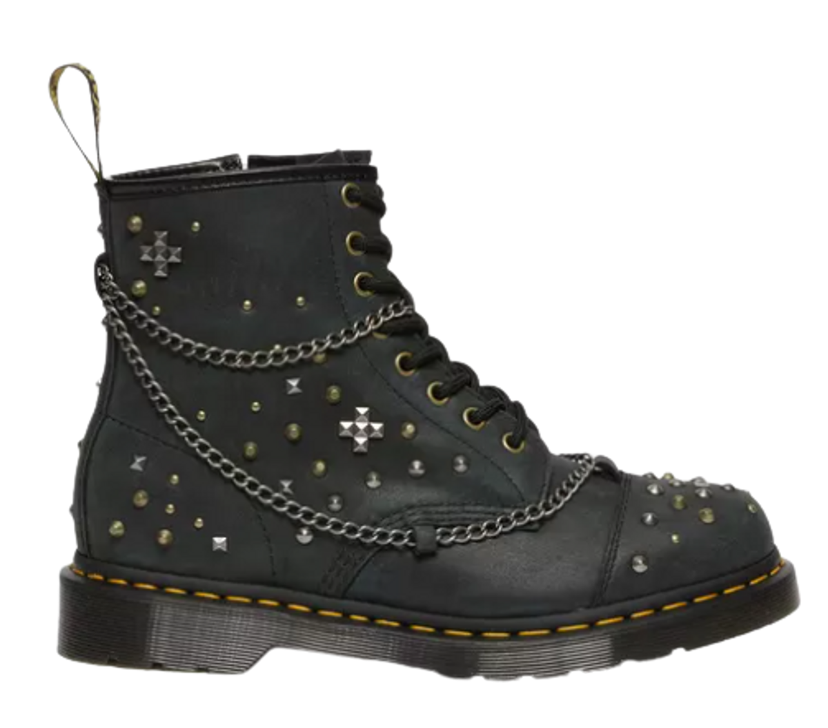 Dr. Martens Black 1460 Studded Chain Leather Lace Up Boots
