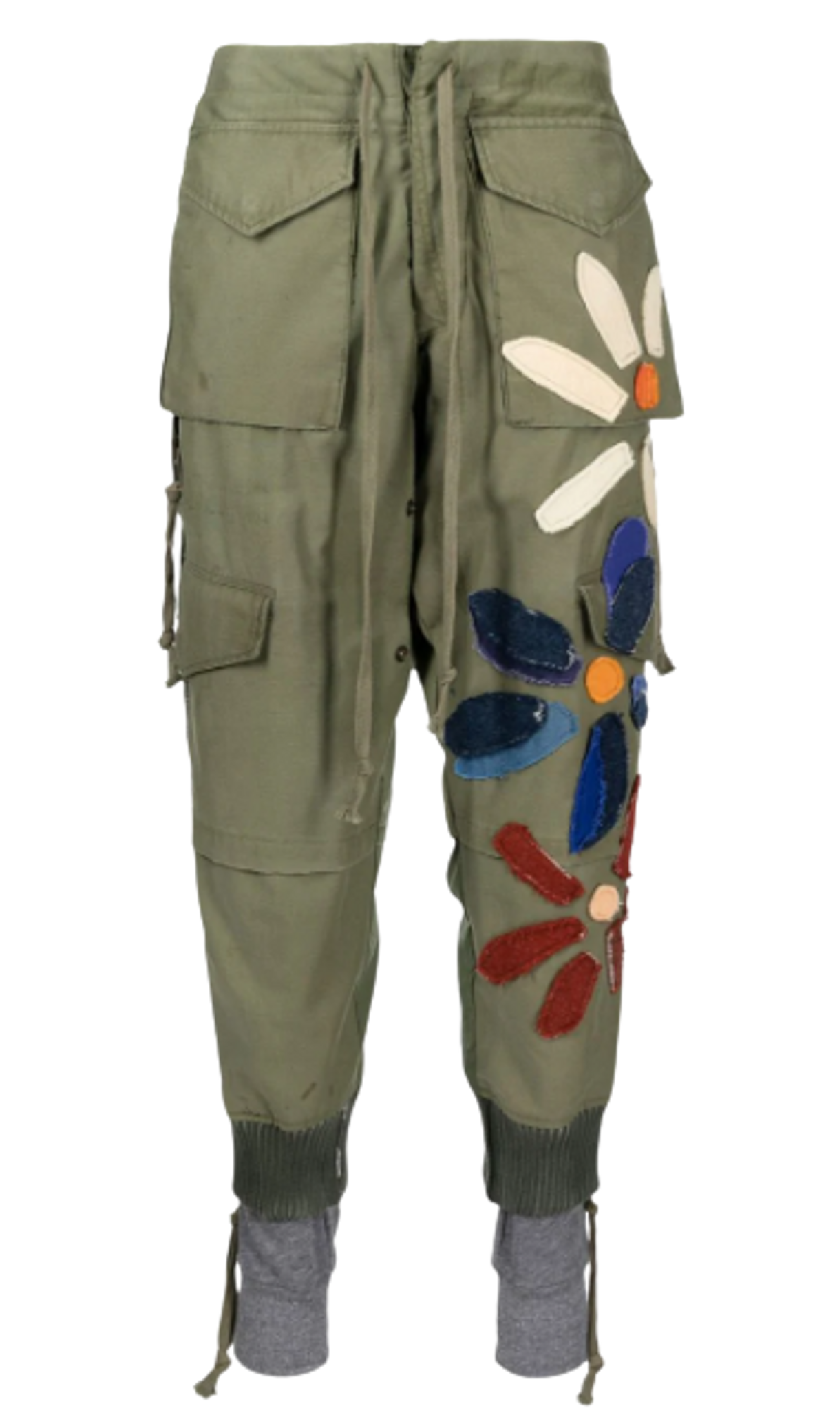 Greg Lauren Floral Patch Green Track Pants