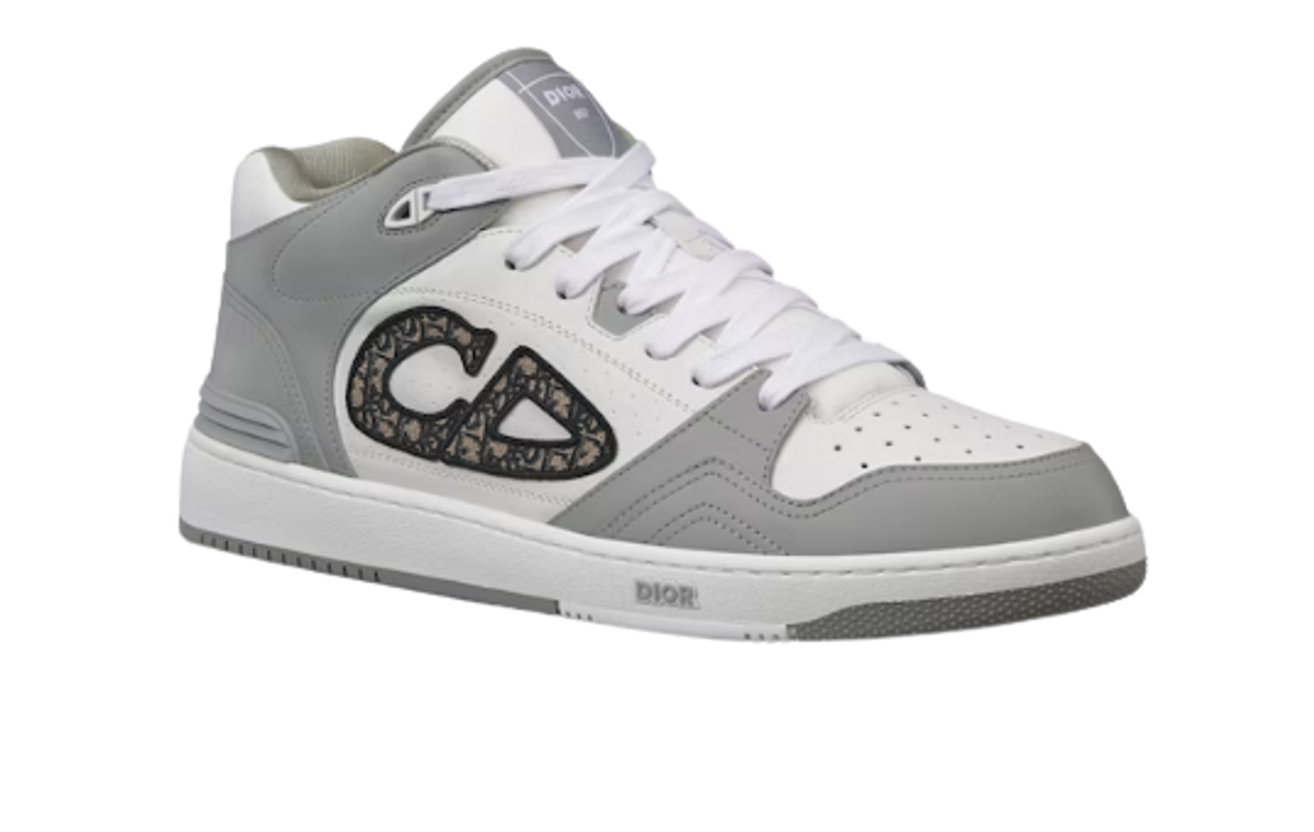 Dior Gray and White Smooth Calfskin with Beige and Black Dior Oblique Jacquard Sneakers