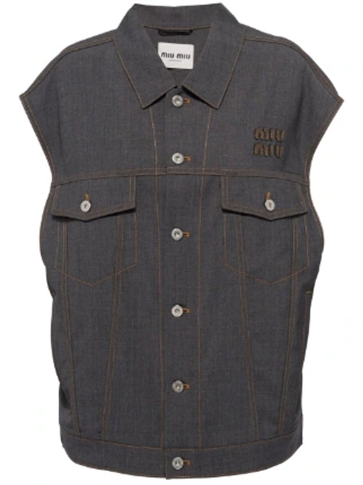 Miu Miu Grey Logo-patch Wool Vest
