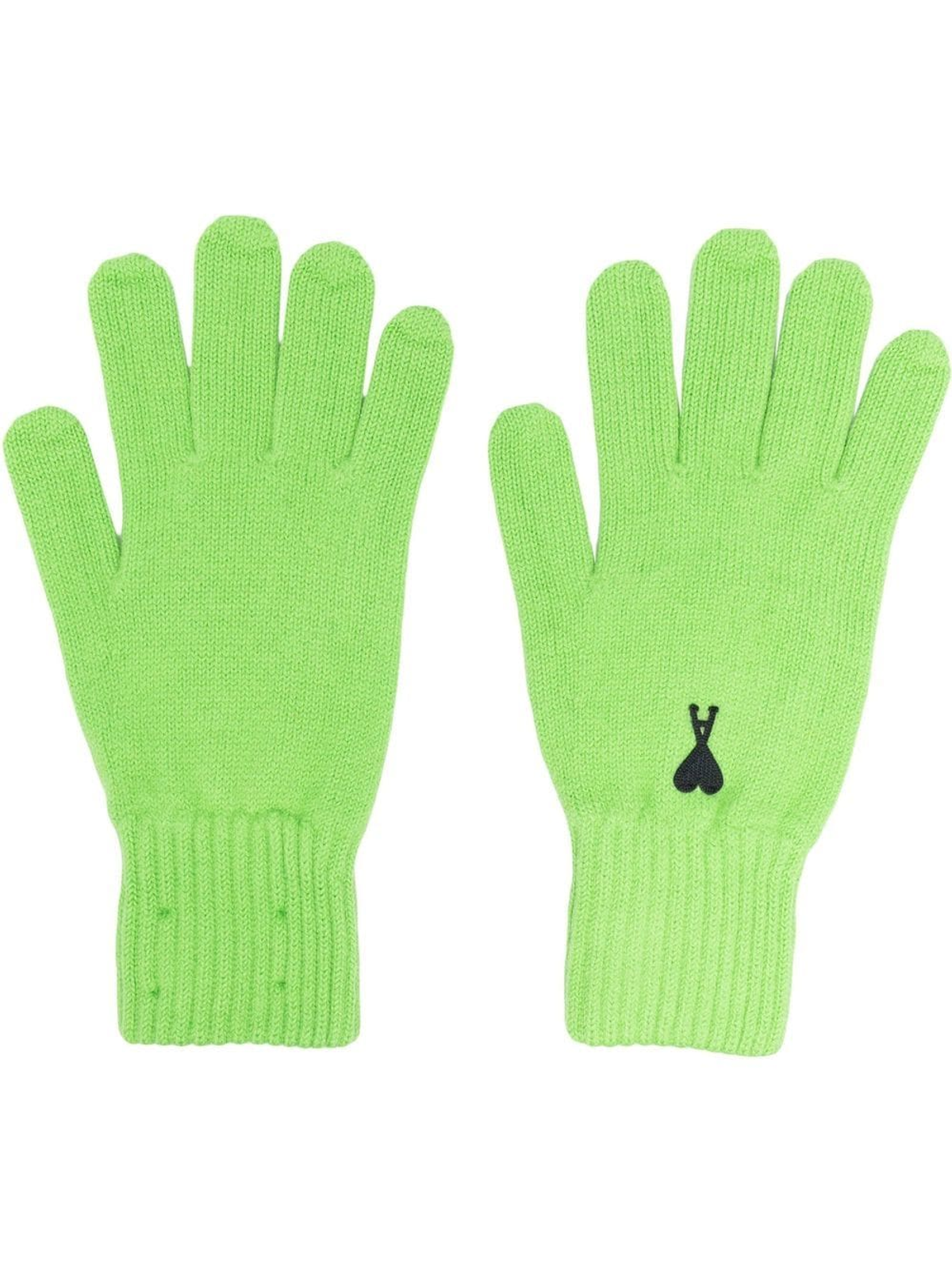 Ami Green Logo-embroidered Merino Gloves