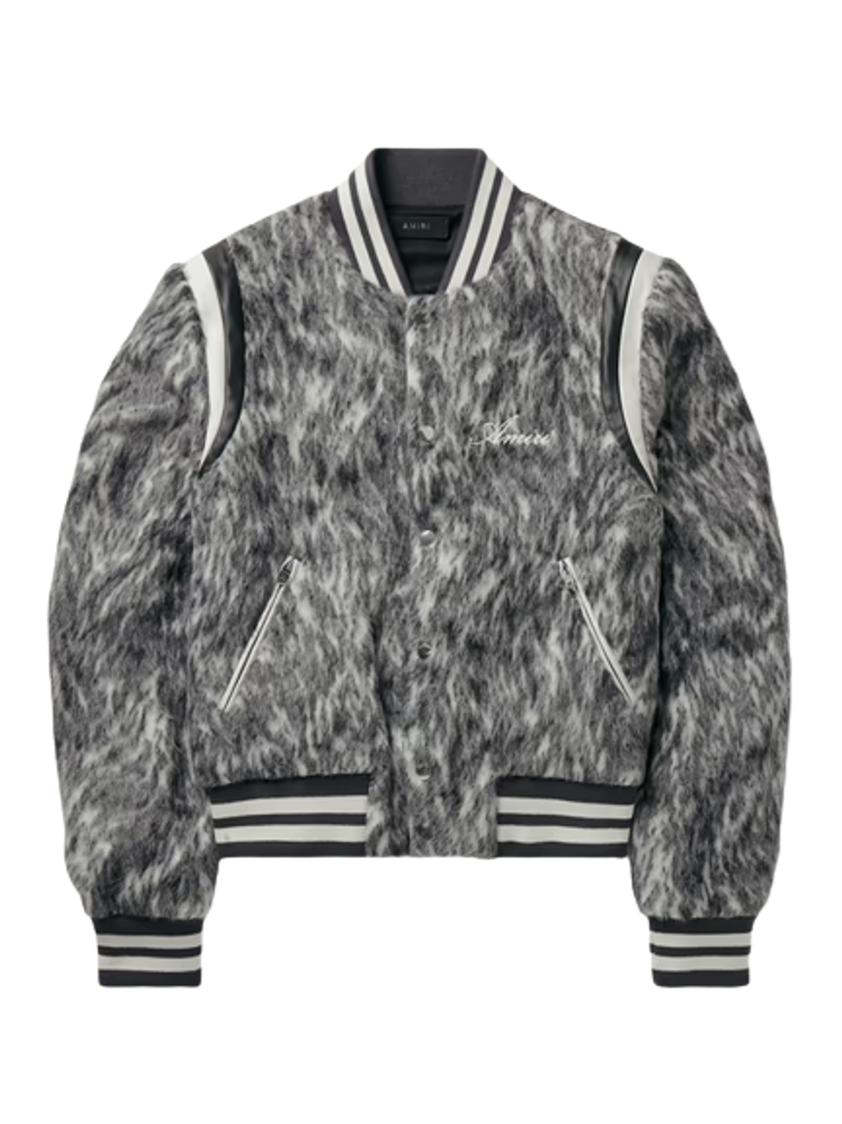 Amiri Gray Faux Leather-trimmed Brushed Wool And Alpaca-blend Varsity Jacket